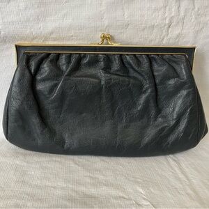 Vintage Etra Blue Leather Kisslock Gold Chain Handbag
